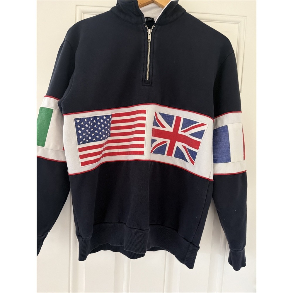 Brandy Melville John Galt Isabella Flag 1/2 Zip Sweatshirt Mock Neck Rugby